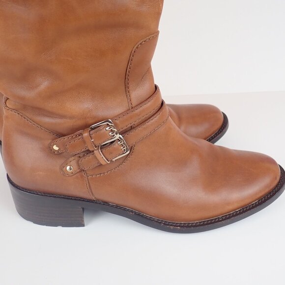 COLE HAAN DOVER Women's 8 B Brown Leather Designer Knee High Riding Boots - Picture 3 of 15